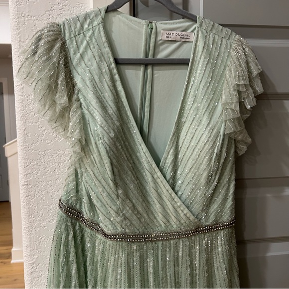 NWT Mac Duggal 5502 Sequin Wrap Over Ruffle Cap Sleeve Gown - Picture 5 of 9